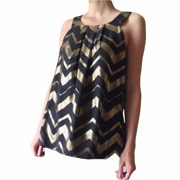 IZ Byer Black & Gold Chevron Top size medium - Picture 2 of 11